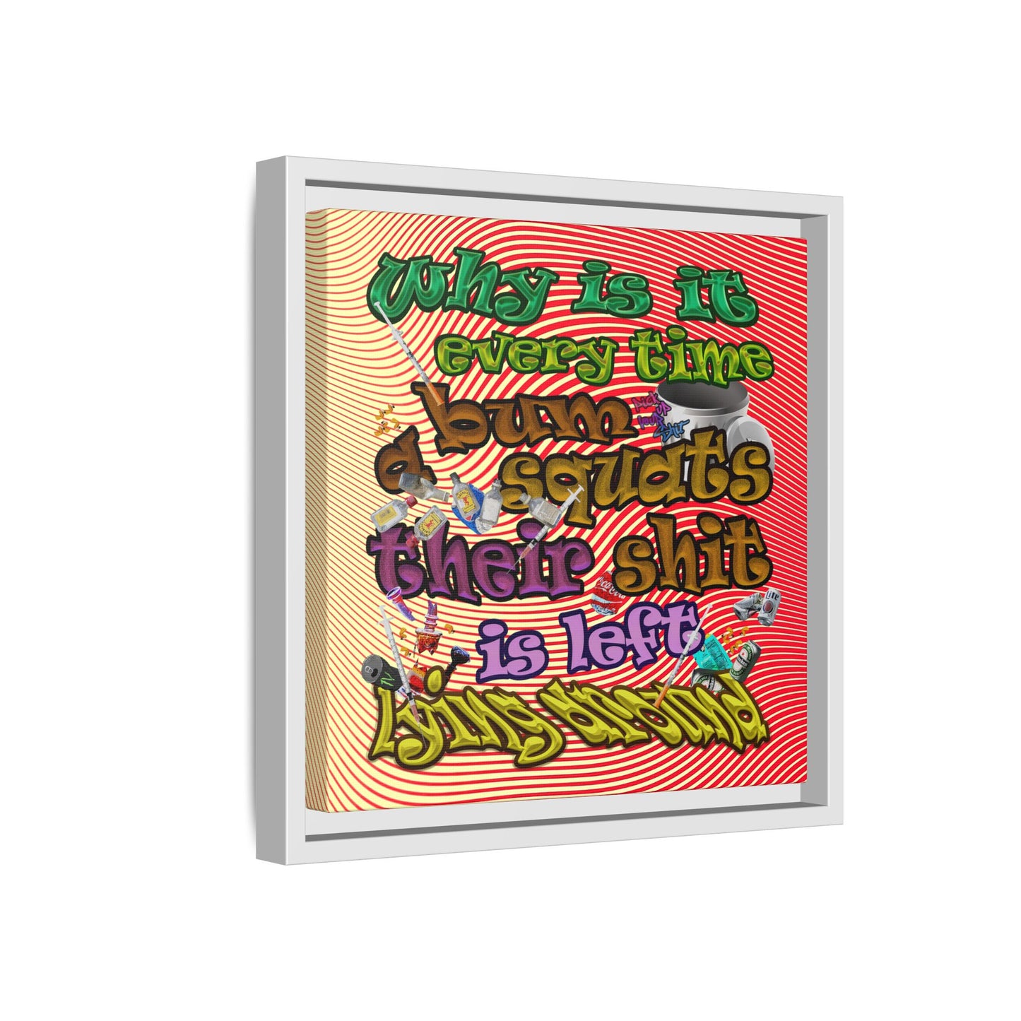 the bum's shit - framed canvas art (yellow-orange wave)
