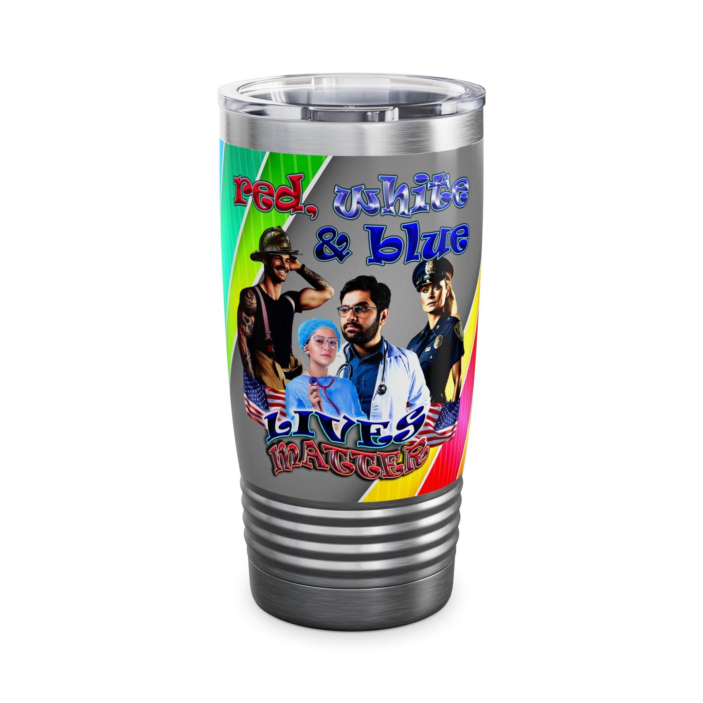 rw&b lives matter - Ringneck Tumbler, 20oz (rainbow split)