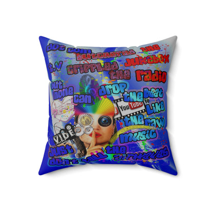 drop the beat - Spun Polyester Square Pillow - (blue-white wave)