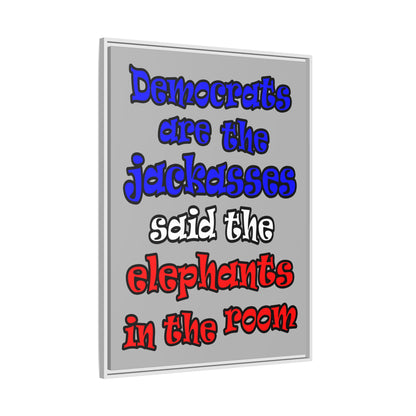 donkeys and elephants - framed canvas art (light grey)