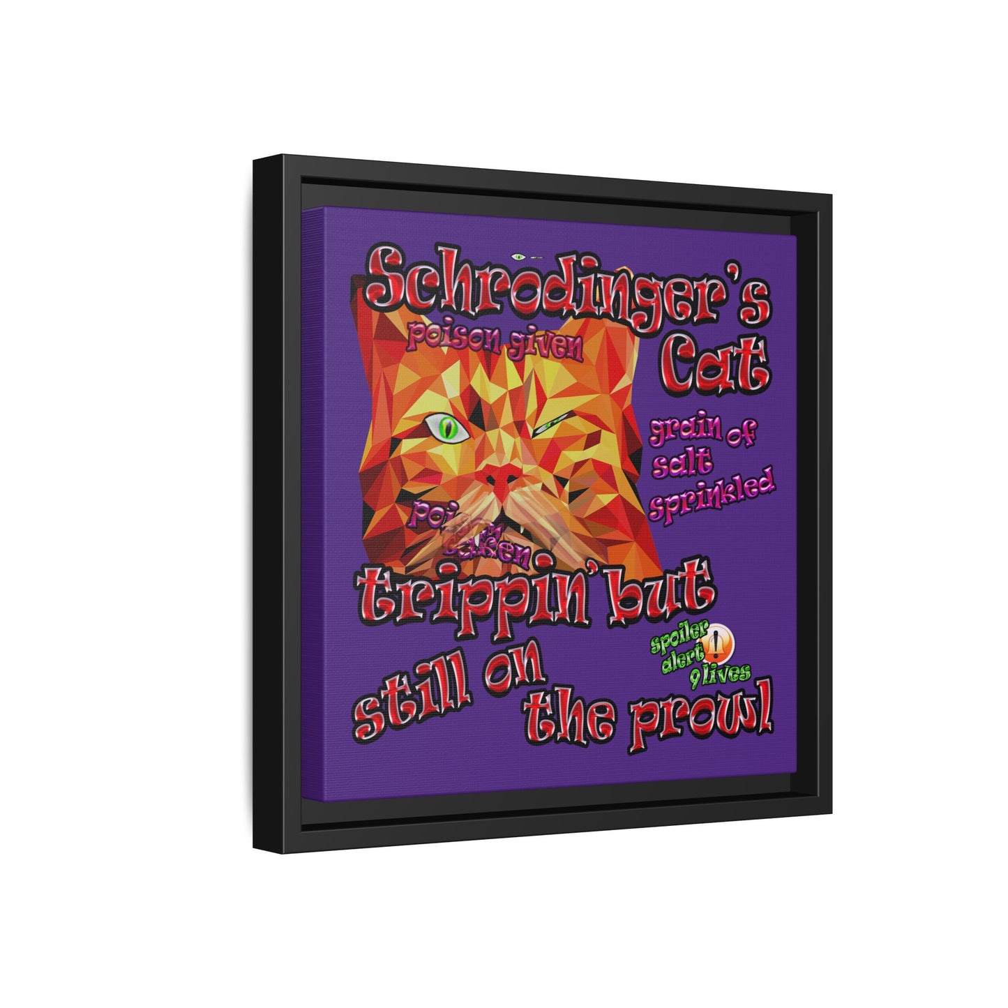 schrodinger's cat - framed canvas art (purple)