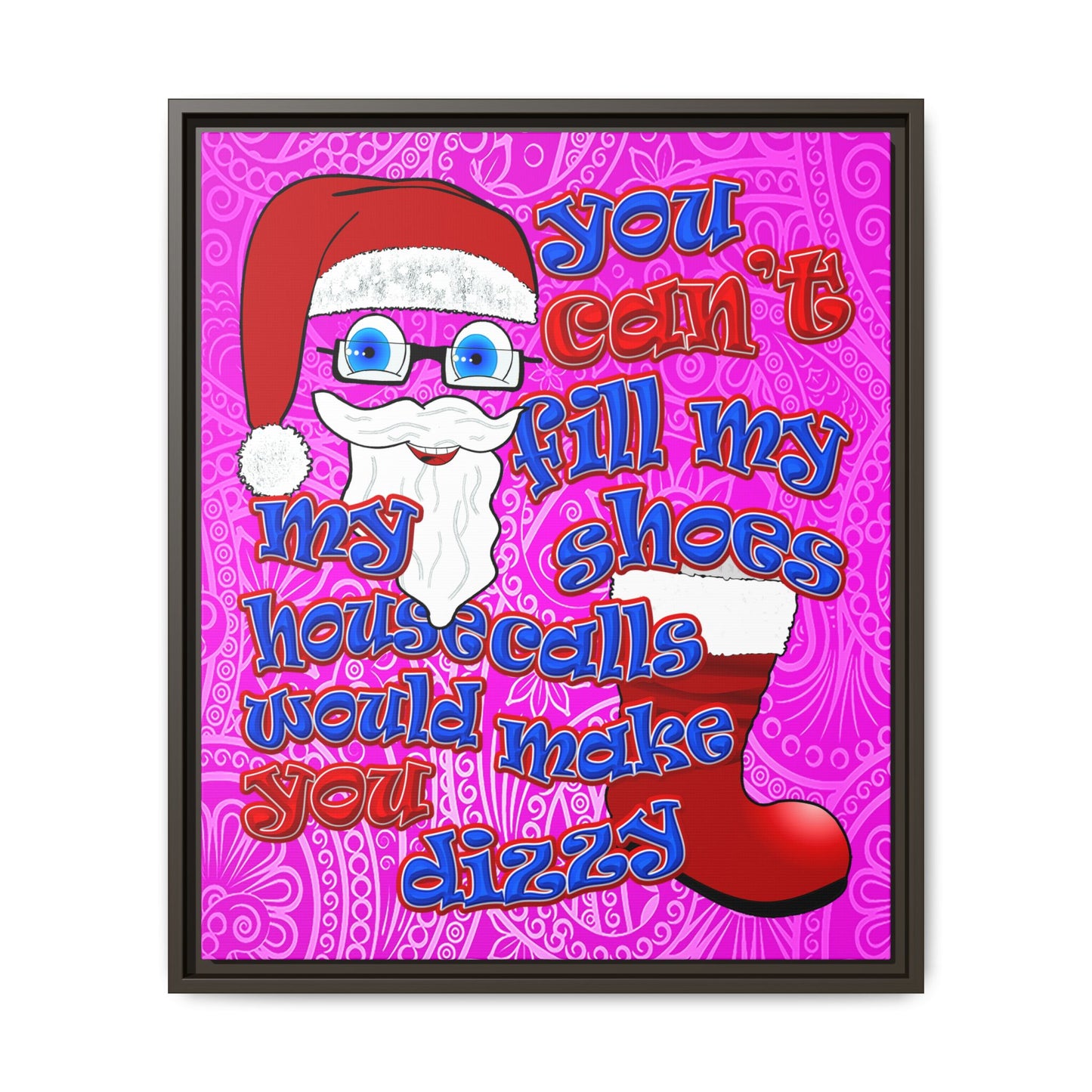 santa's shoes - framed canvas art (pink swirl)