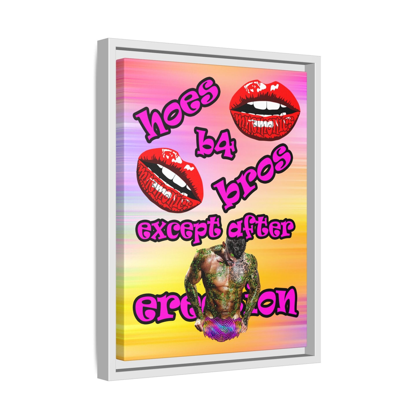 hoes b4 bros - framed canvas art (color blur)