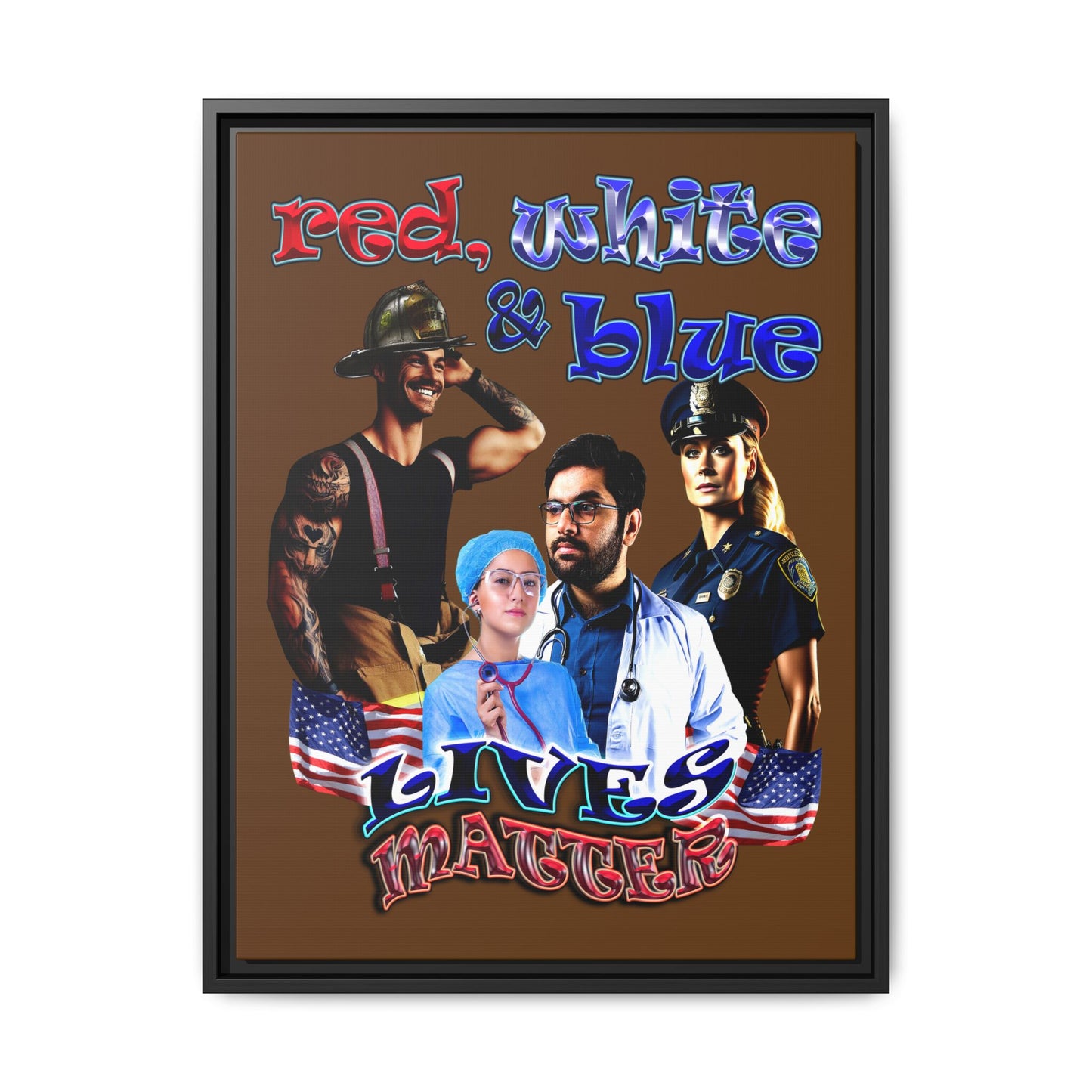 rw&b lives matter - framed canvas art (brown)