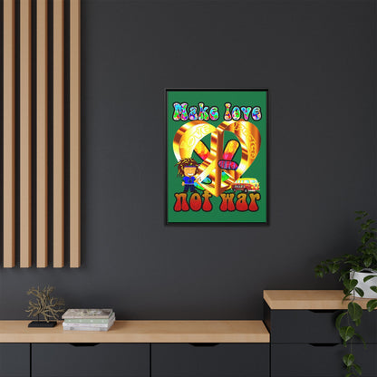 love peace - framed canvas art (dark green)