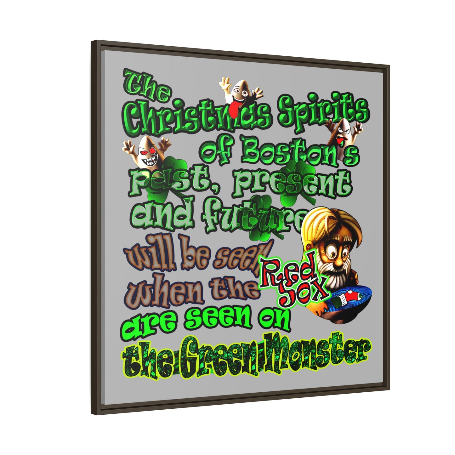 christmas spirits of boston - framed canvas art (light grey)