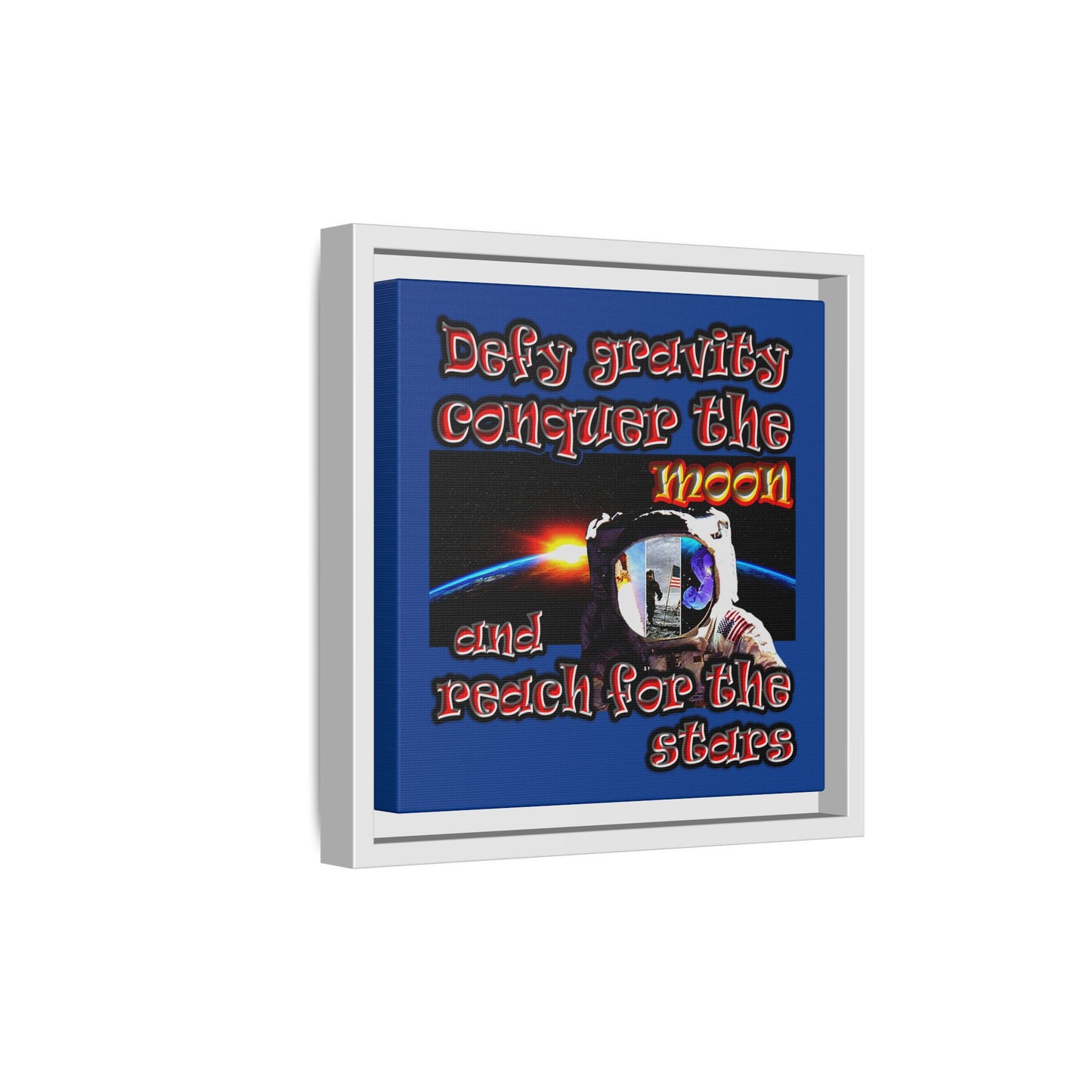 defy conquer reach - framed canvas art (dark blue)