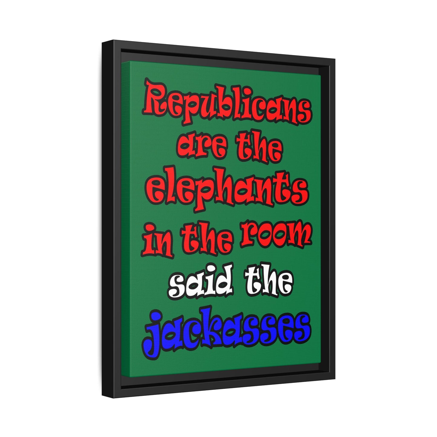 donkeys and elephants - framed canvas art (dark green)