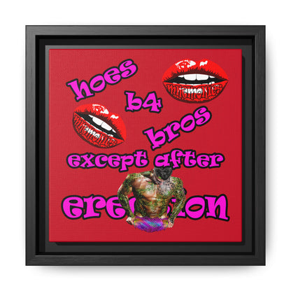 hoes b4 bros - framed canvas art (dark red)