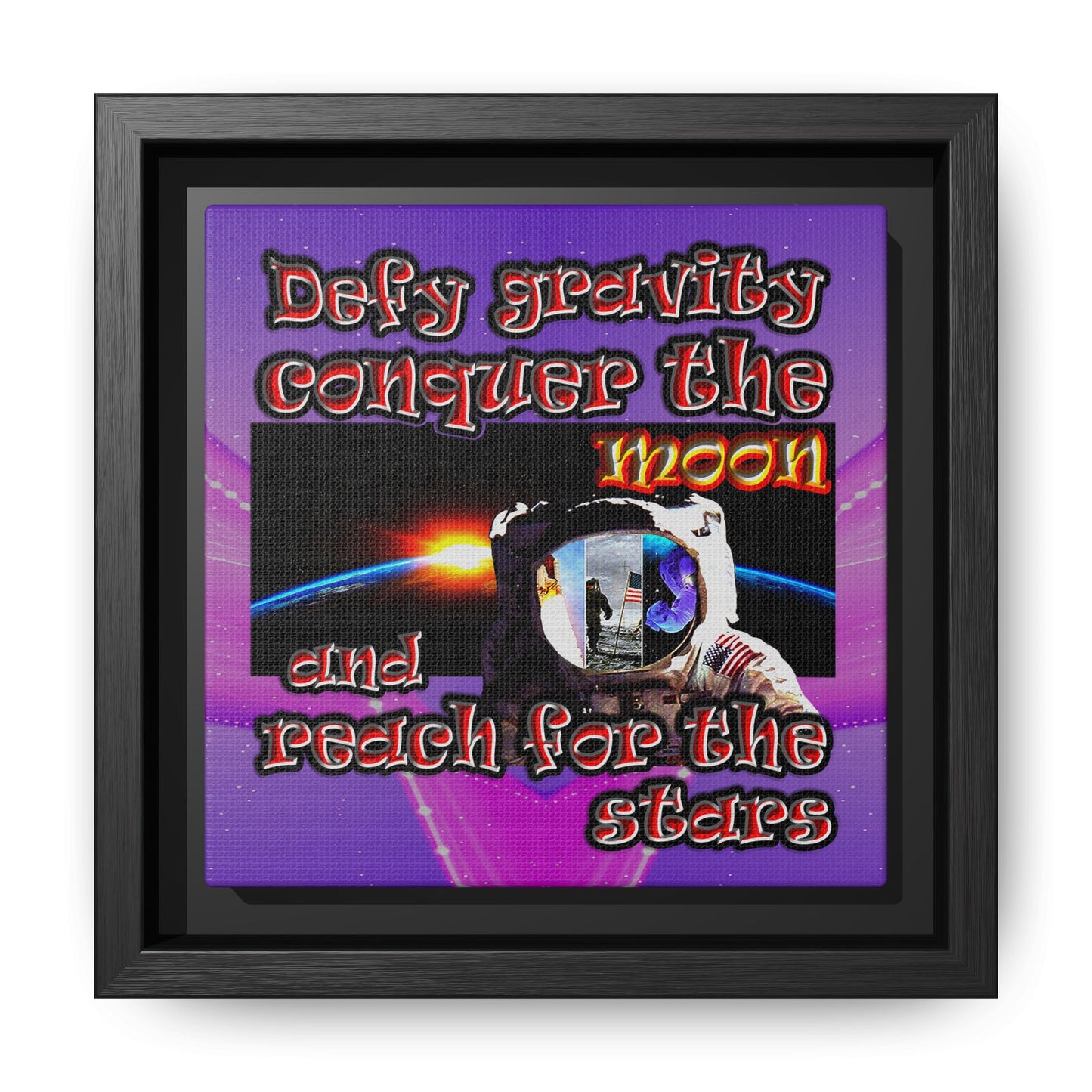 defy conquer reach - framed canvas art (purple-pink wave)