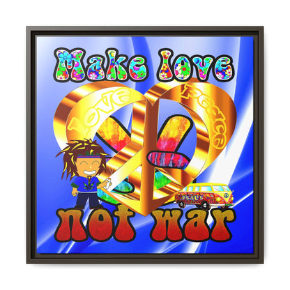 love peace - framed canvas art (blue-white wave)