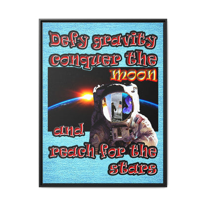 defy conquer reach - framed canvas art (faded blue)