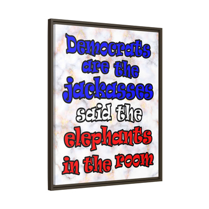 donkeys and elephants - framed canvas art (white marble)