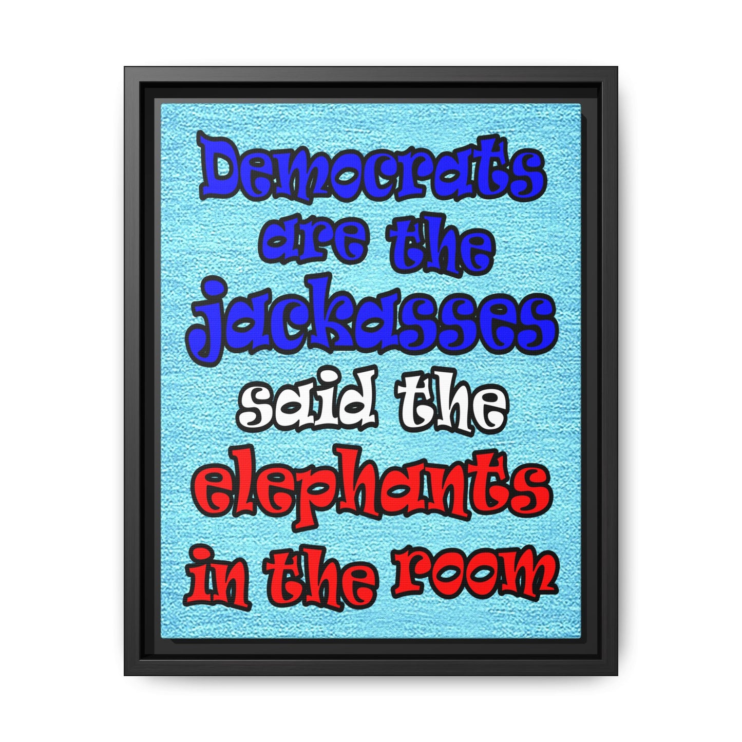 donkeys and elephants - framed canvas art (faded blue)