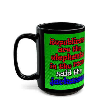 donkeys and elephants - Black Mug (logo green)