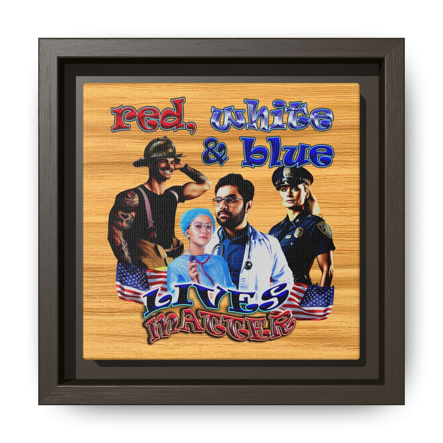 rw&b lives matter - framed canvas art (butterscotch wood finish)
