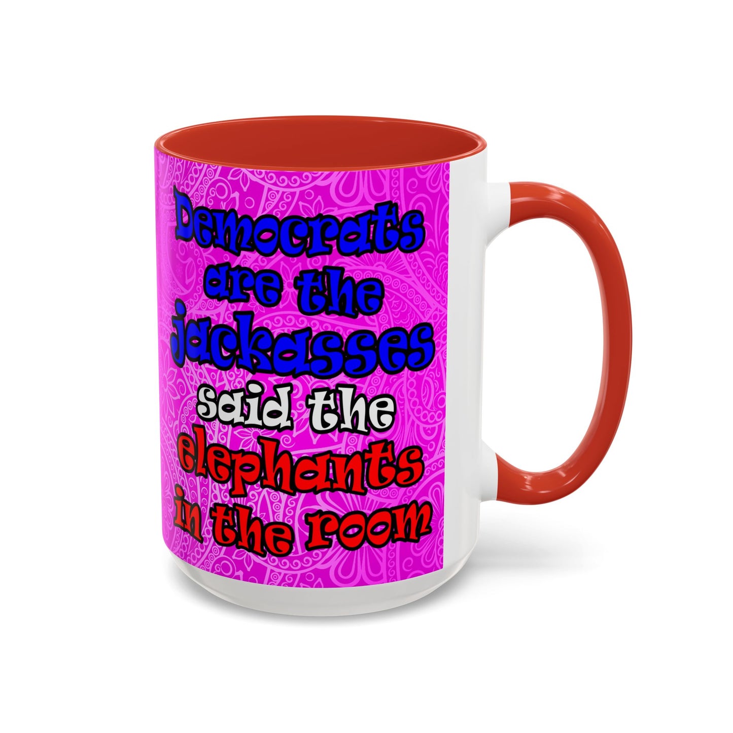 donkeys and elephants - Accent Mug (pink swirl)