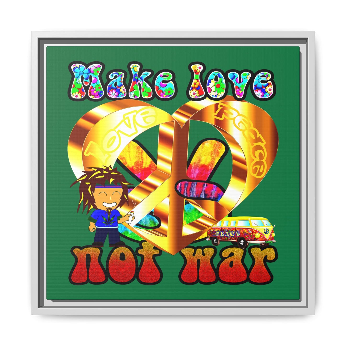 love peace - framed canvas art (dark green)