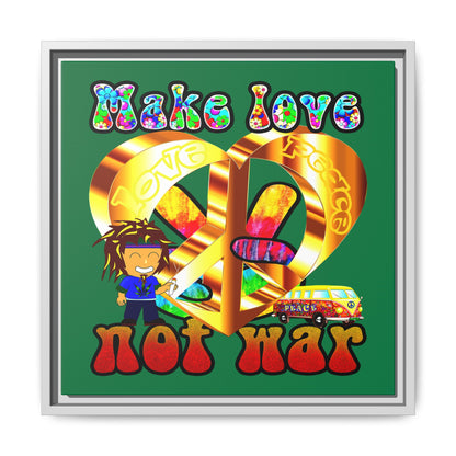love peace - framed canvas art (dark green)