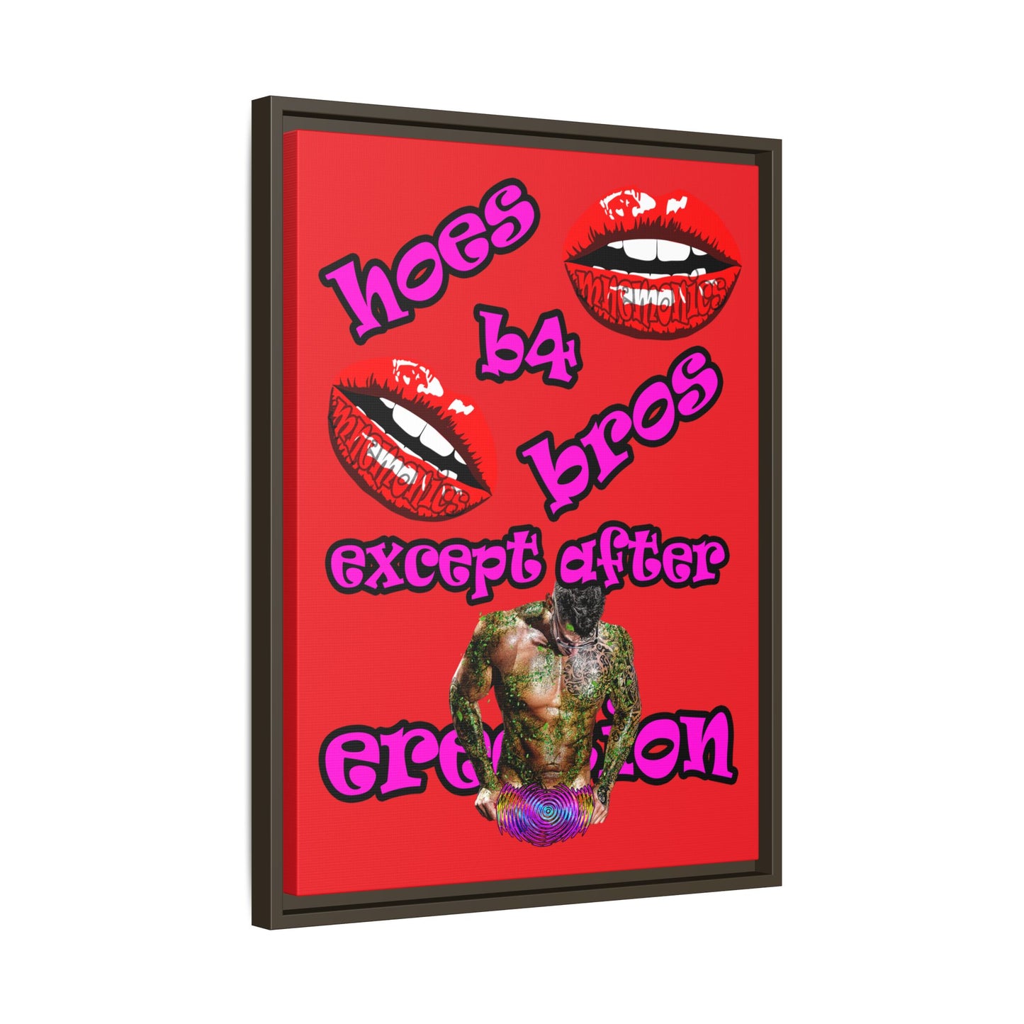 hoes b4 bros - framed canvas art (red)