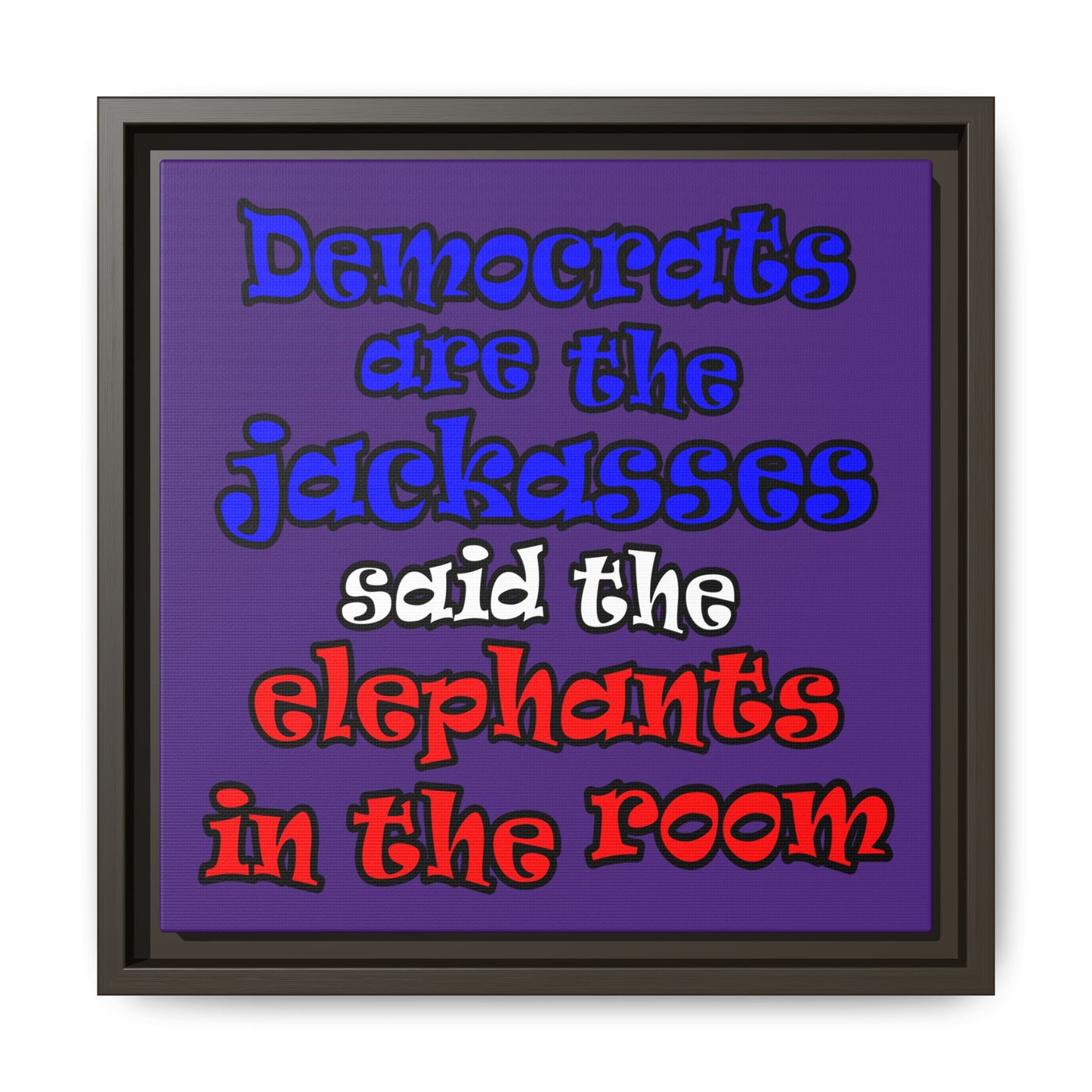 donkeys and elephants - framed canvas art (purple)