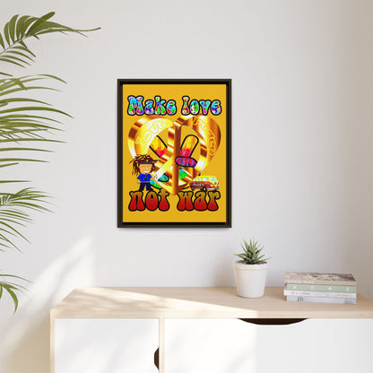love peace - framed canvas art (yellow)
