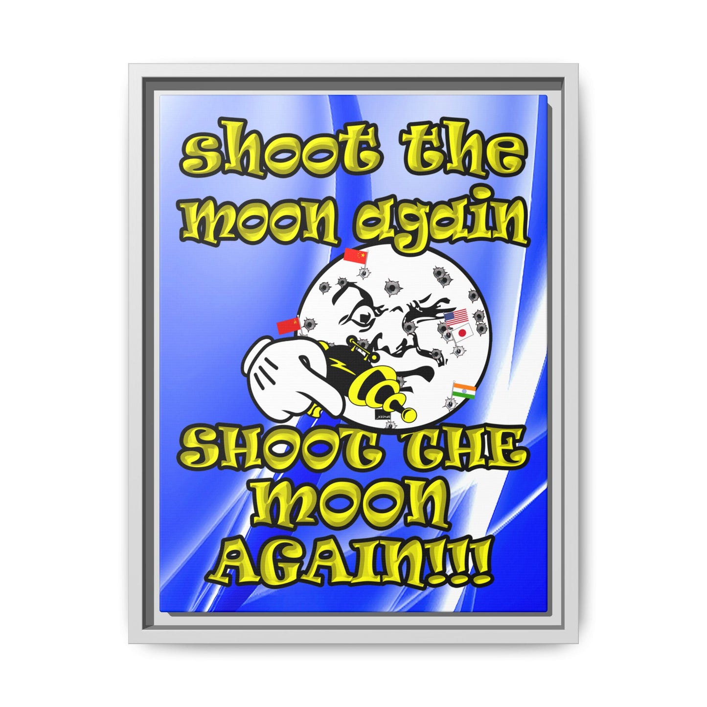 shoot the moon again - framed canvas art (blue-white wave)