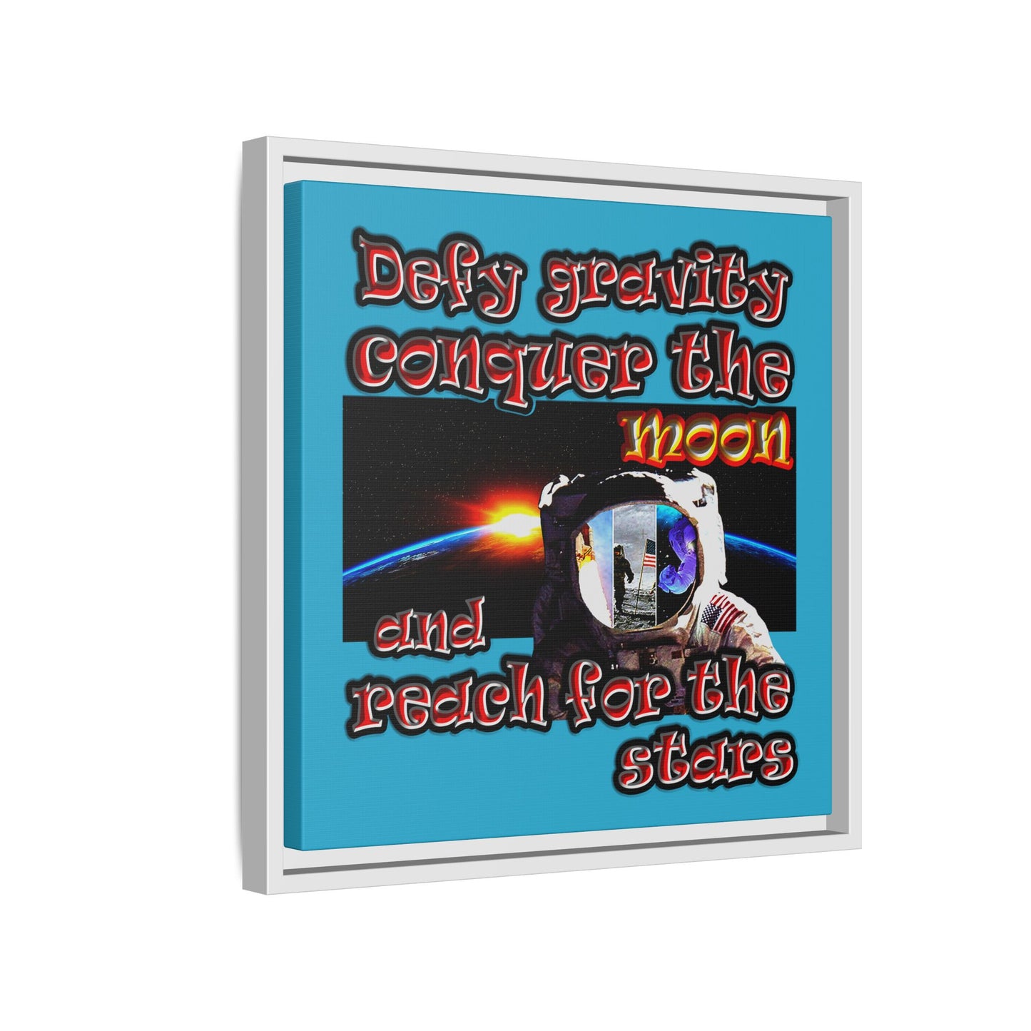 defy conquer reach - framed canvas art (turquoise)