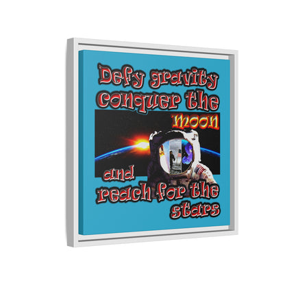 defy conquer reach - framed canvas art (turquoise)