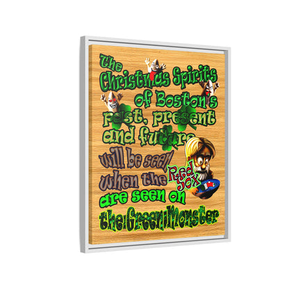 christmas spirits of boston - framed canvas art (butterscotch wood finish)