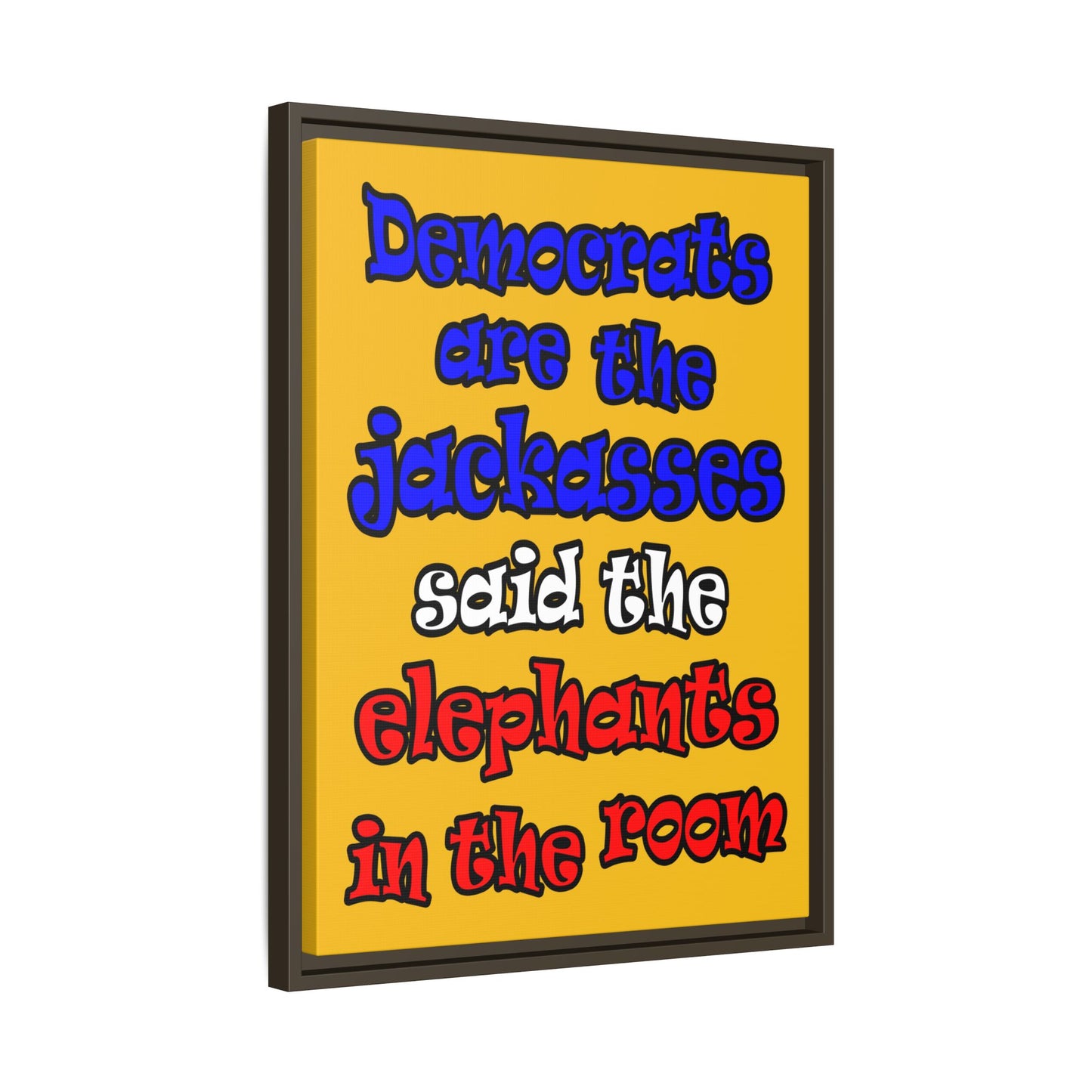 donkeys and elephants - framed canvas art (yellow)