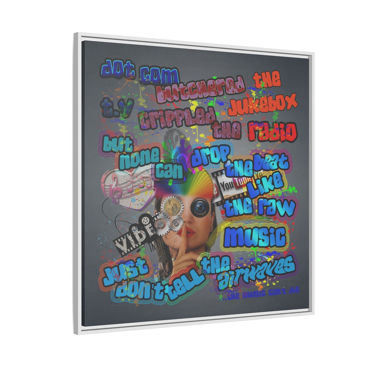 drop the beat - framed canvas art (grey-light grey)