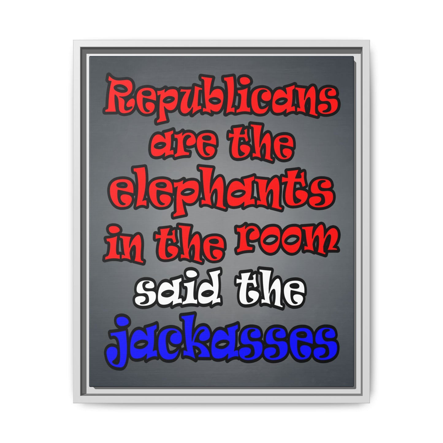 donkeys and elephants - framed canvas art (grey-light grey)