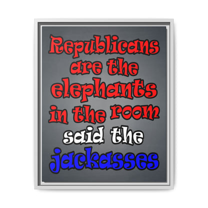 donkeys and elephants - framed canvas art (grey-light grey)