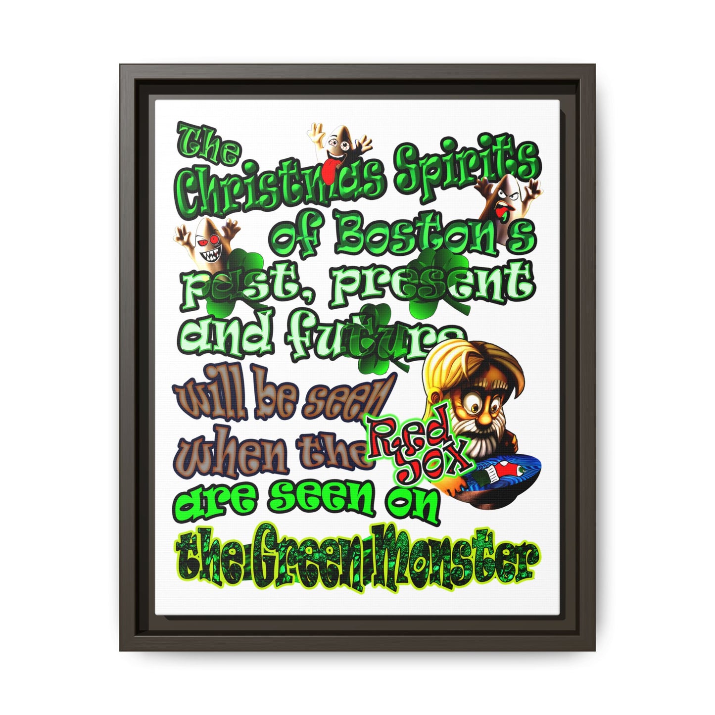 christmas spirits of boston - framed canvas art (white)