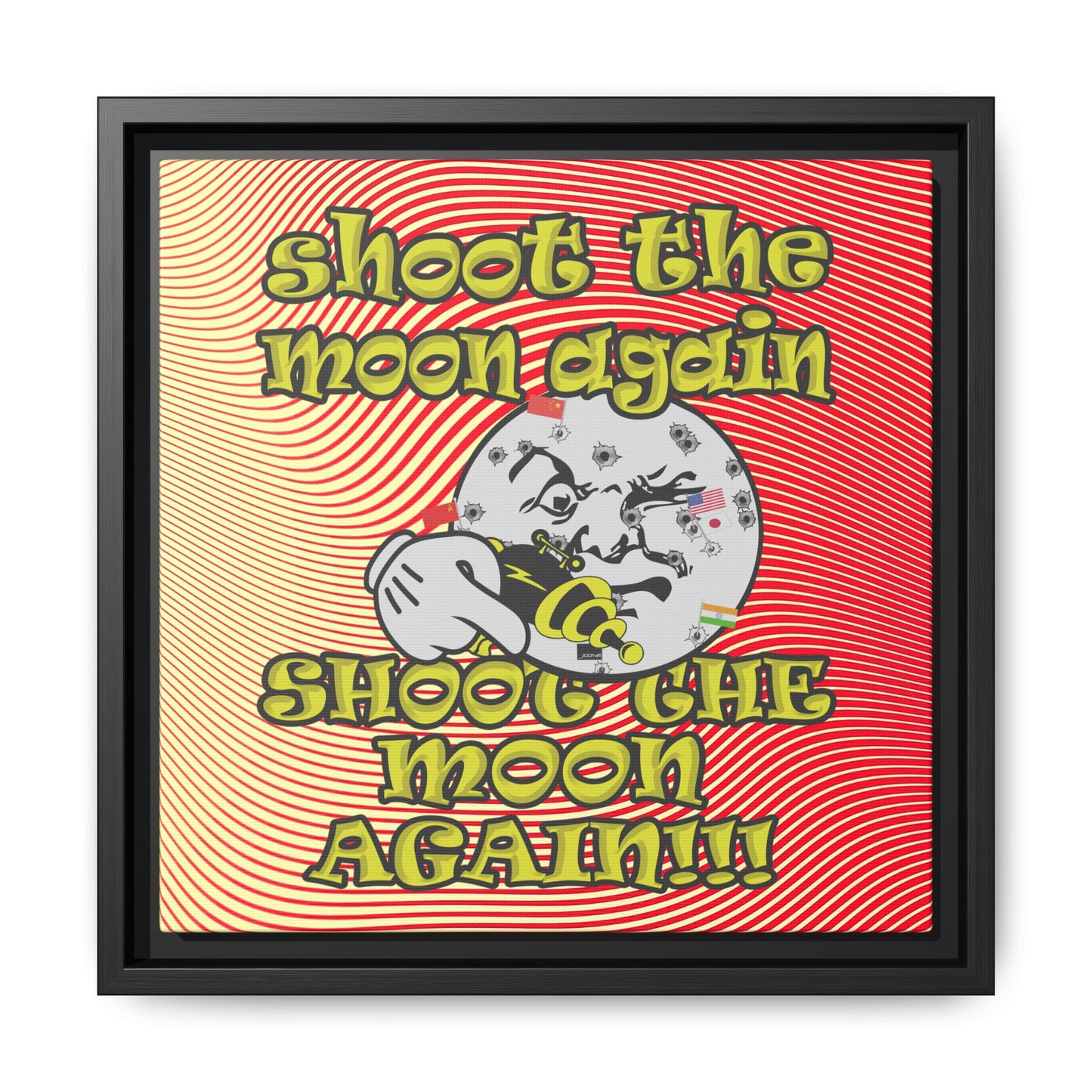 shoot the moon again - framed canvas art (yellow-orange wave)