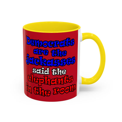donkeys and elephants - Accent Mug (dark red)