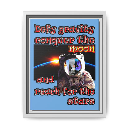 defy conquer reach - framed canvas art (light blue)