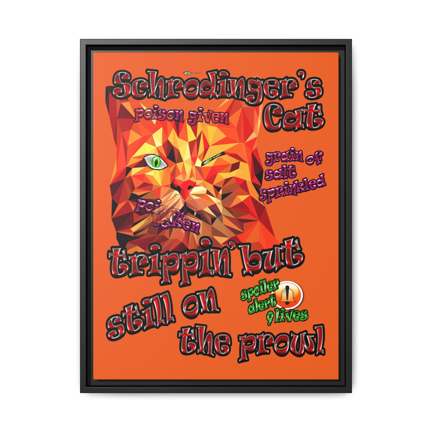 schrodinger's cat - framed canvas art (orange)