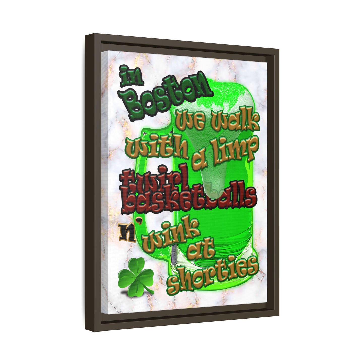 celtics logo - framed canvas art (white marble)