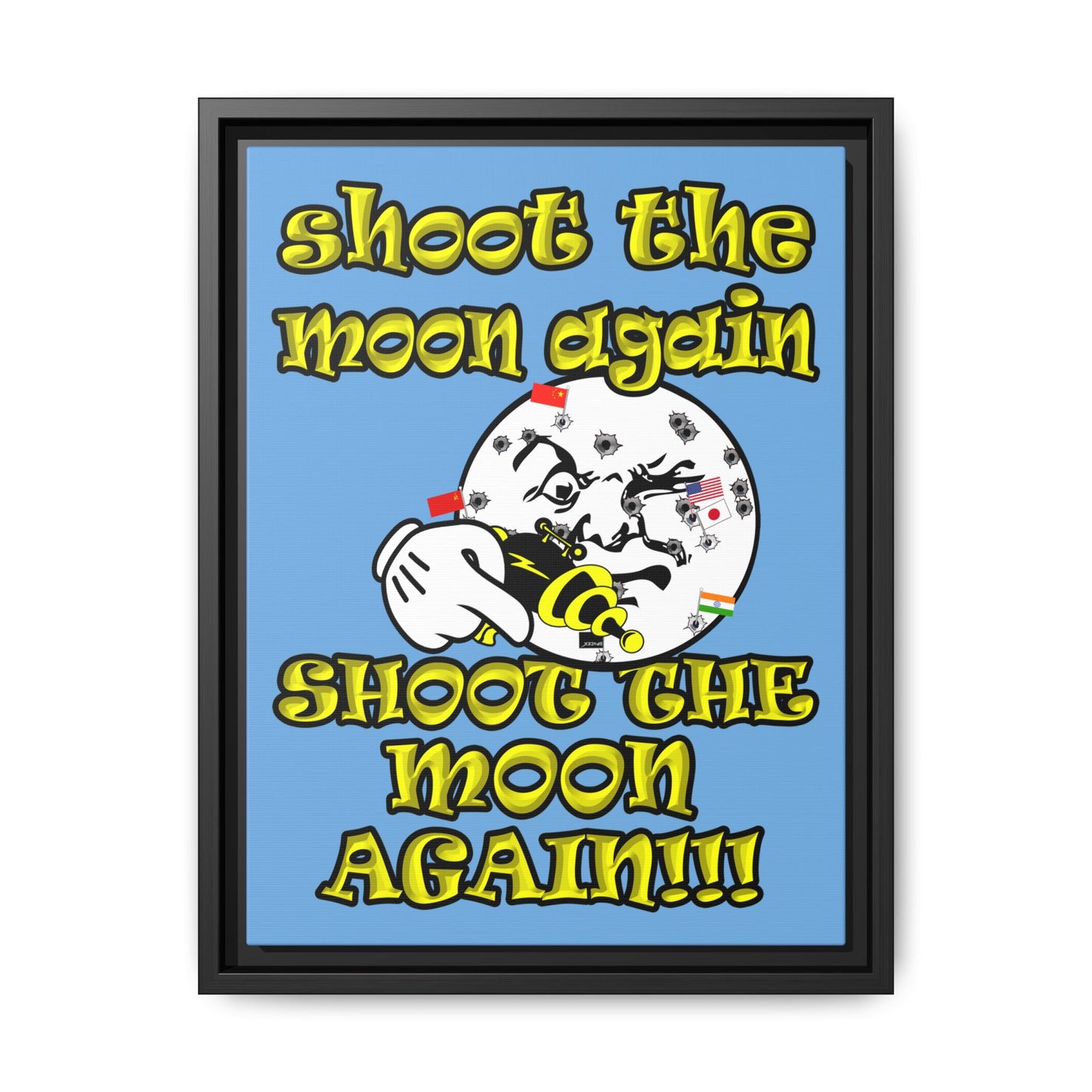 shoot the moon again - framed canvas art (light blue)