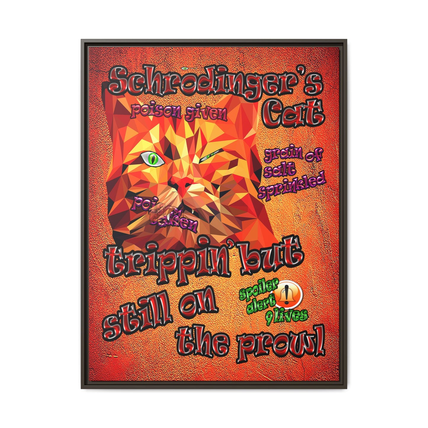 schrodinger's cat - framed canvas art (burnt orange)