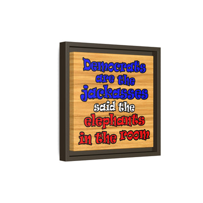 donkeys and elephants - framed canvas art (butterscotch wood finish)