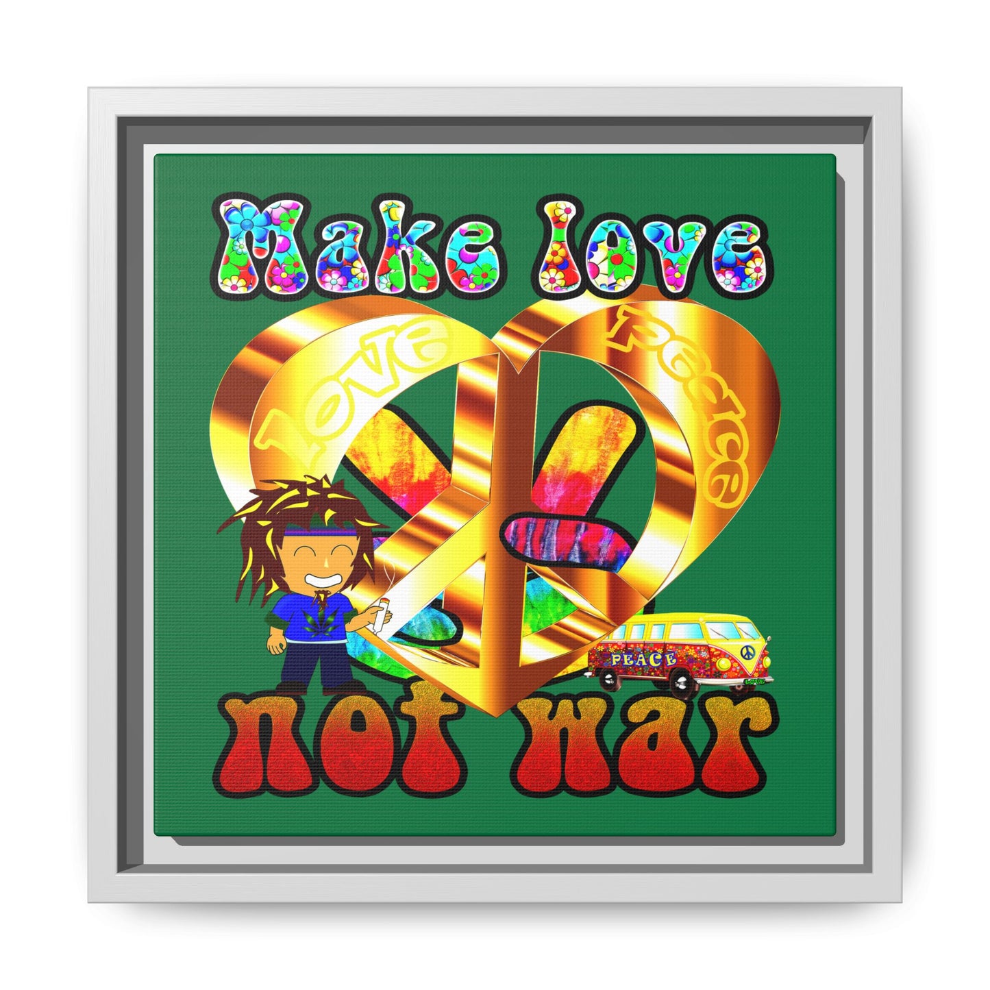 love peace - framed canvas art (dark green)
