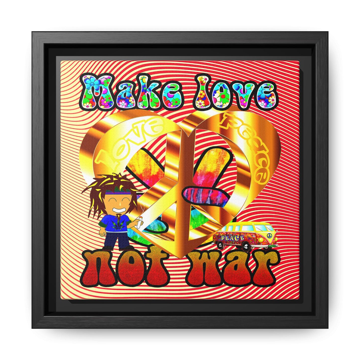 love peace - framed canvas art (yellow-orange wave)
