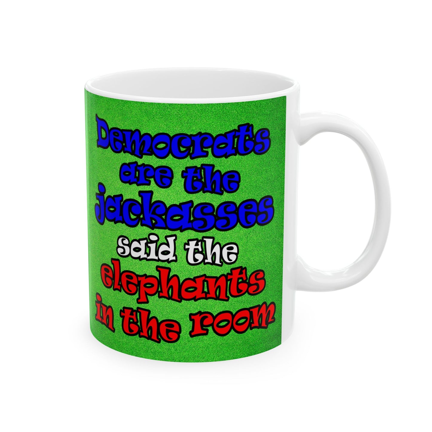 donkeys and elephants - White Mug (green turf)