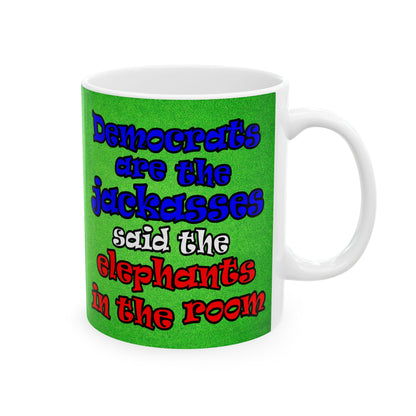 donkeys and elephants - White Mug (green turf)