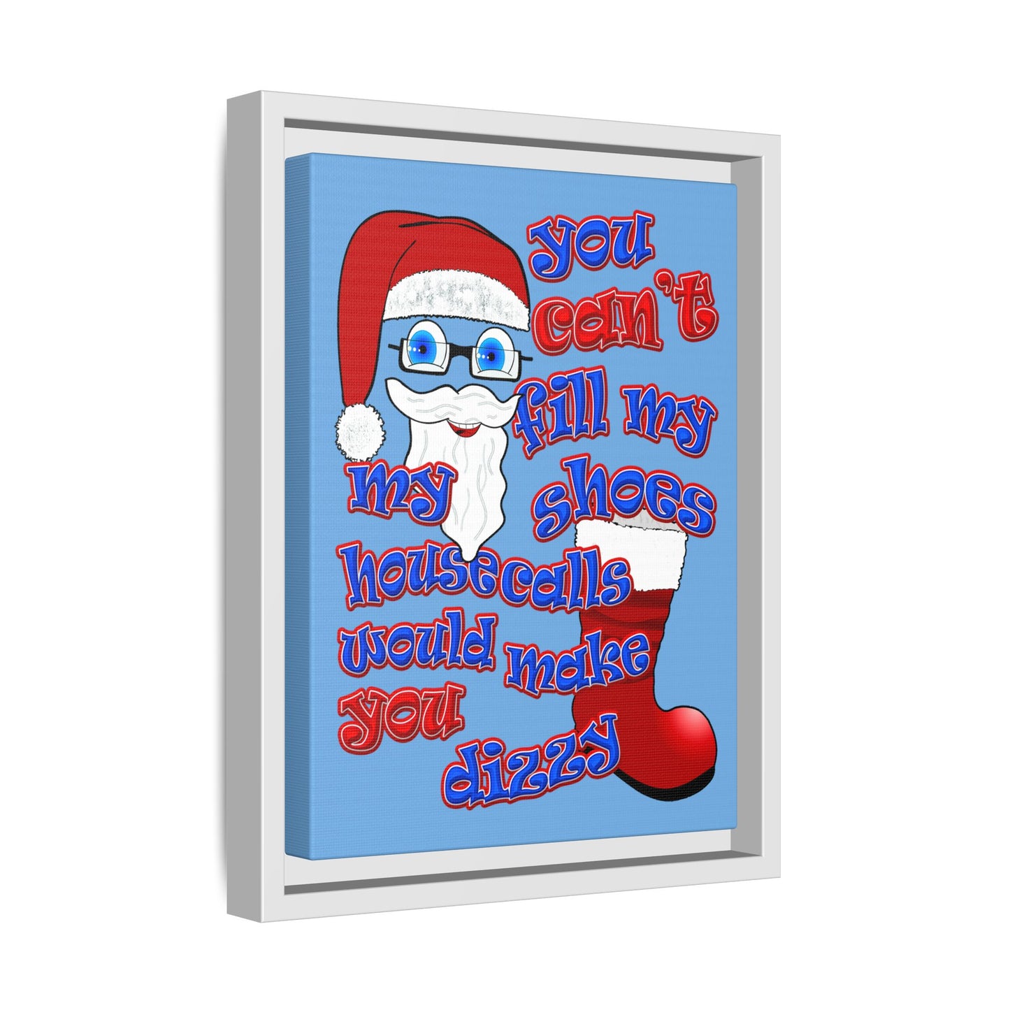 santa's shoes - framed canvas art (light blue)