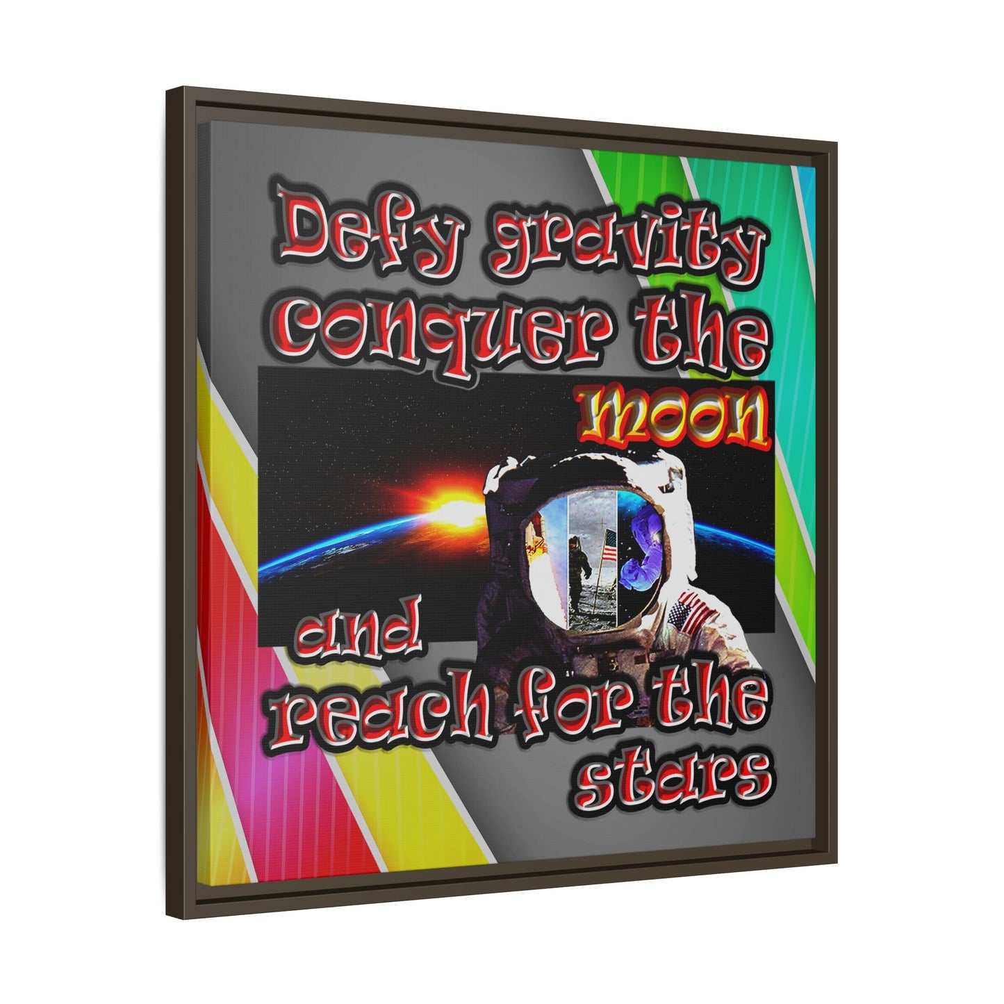 defy conquer reach - framed canvas art (rainbow split)