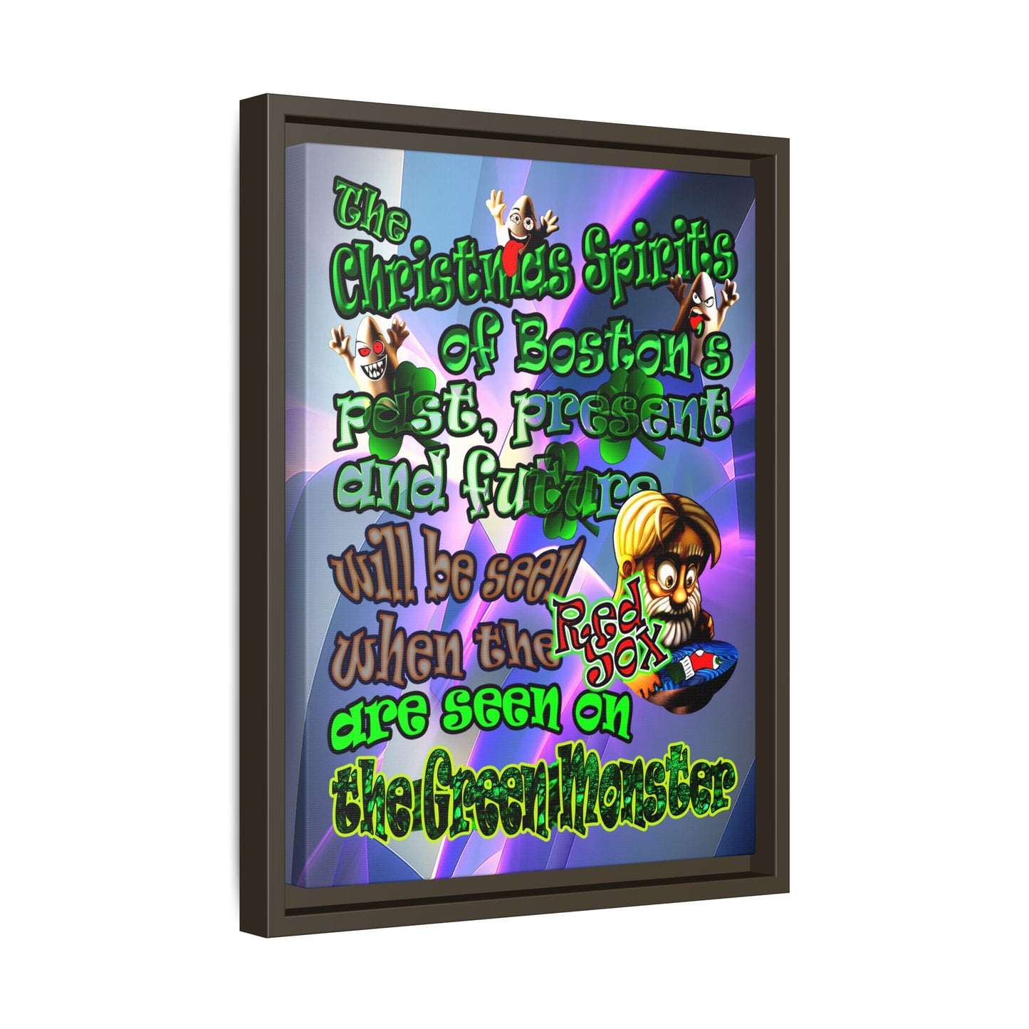 christmas spirits of boston - framed canvas art (grey-pink wave)